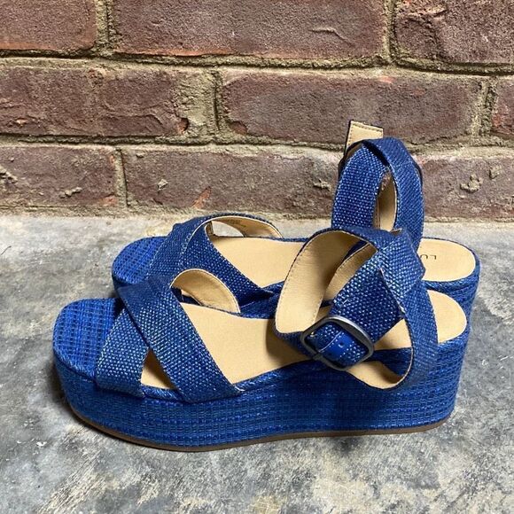 Lucky Brand Bikaro Denim Limoges Espadrille Wedge Platform Ankle Strap Sandals S - Picture 4 of 9